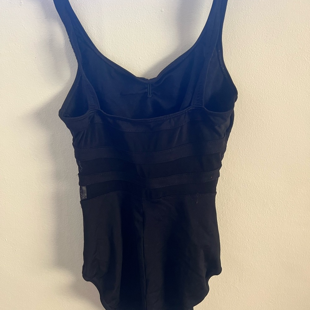 black leotard with cinched front and a mesh striped back detail. Brand So Danca - Picture 3 of 5